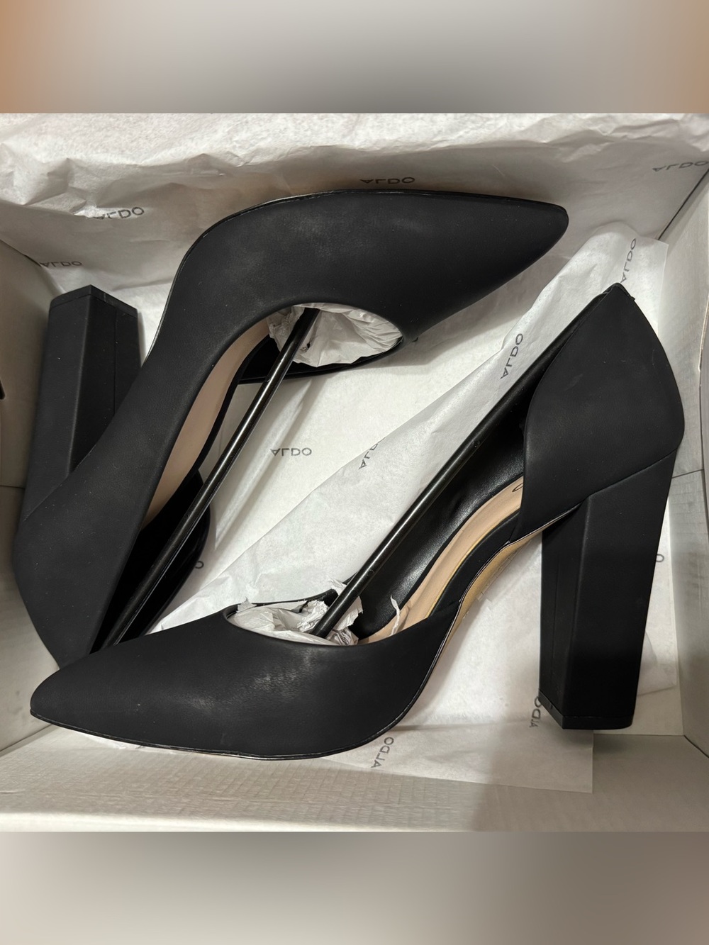 Aldo Black Pointed-Toe Block Heel Pumps